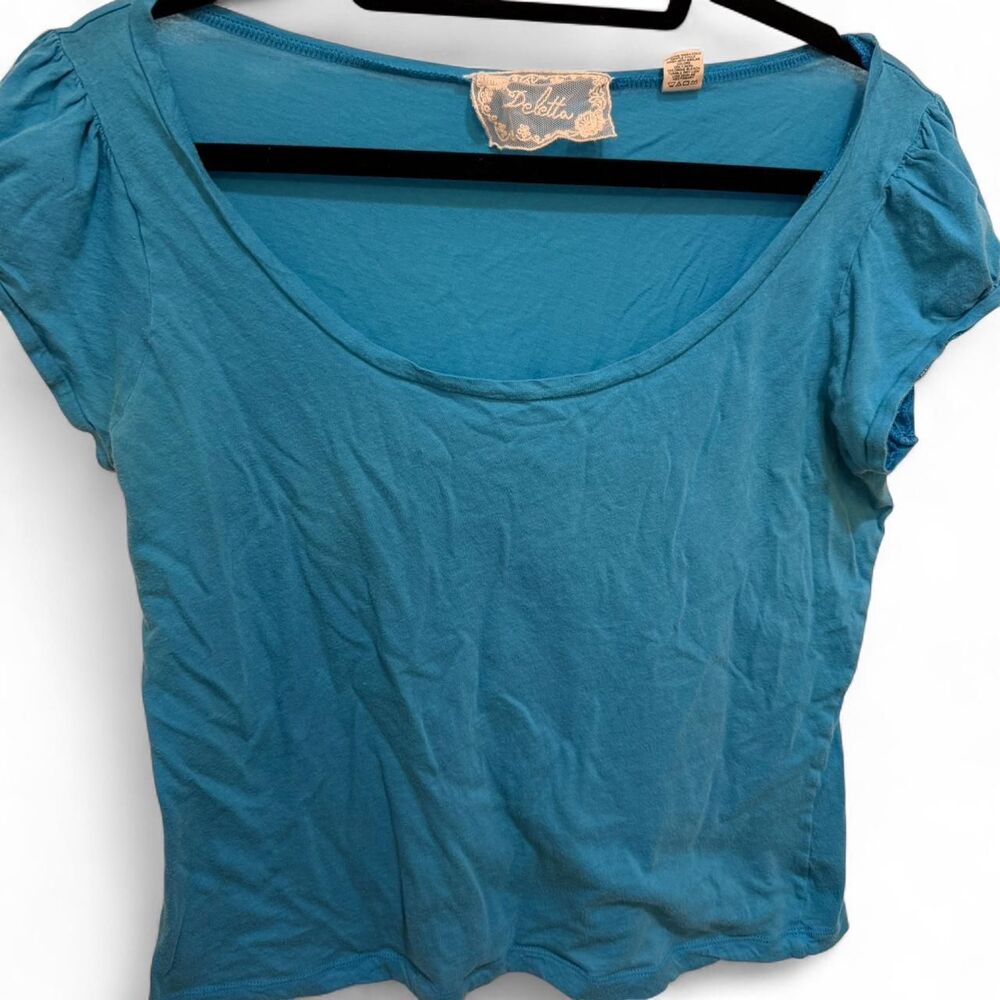 Anthropologie Women's Unique Deletta Blue Scoop Neck Bohemian T-shirt Top